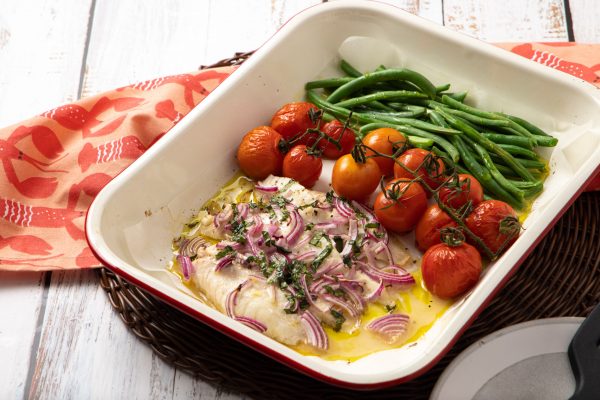 Tray-baked Red Gurnard With Cherry Tomatoes, Green Beans And Salsa ...