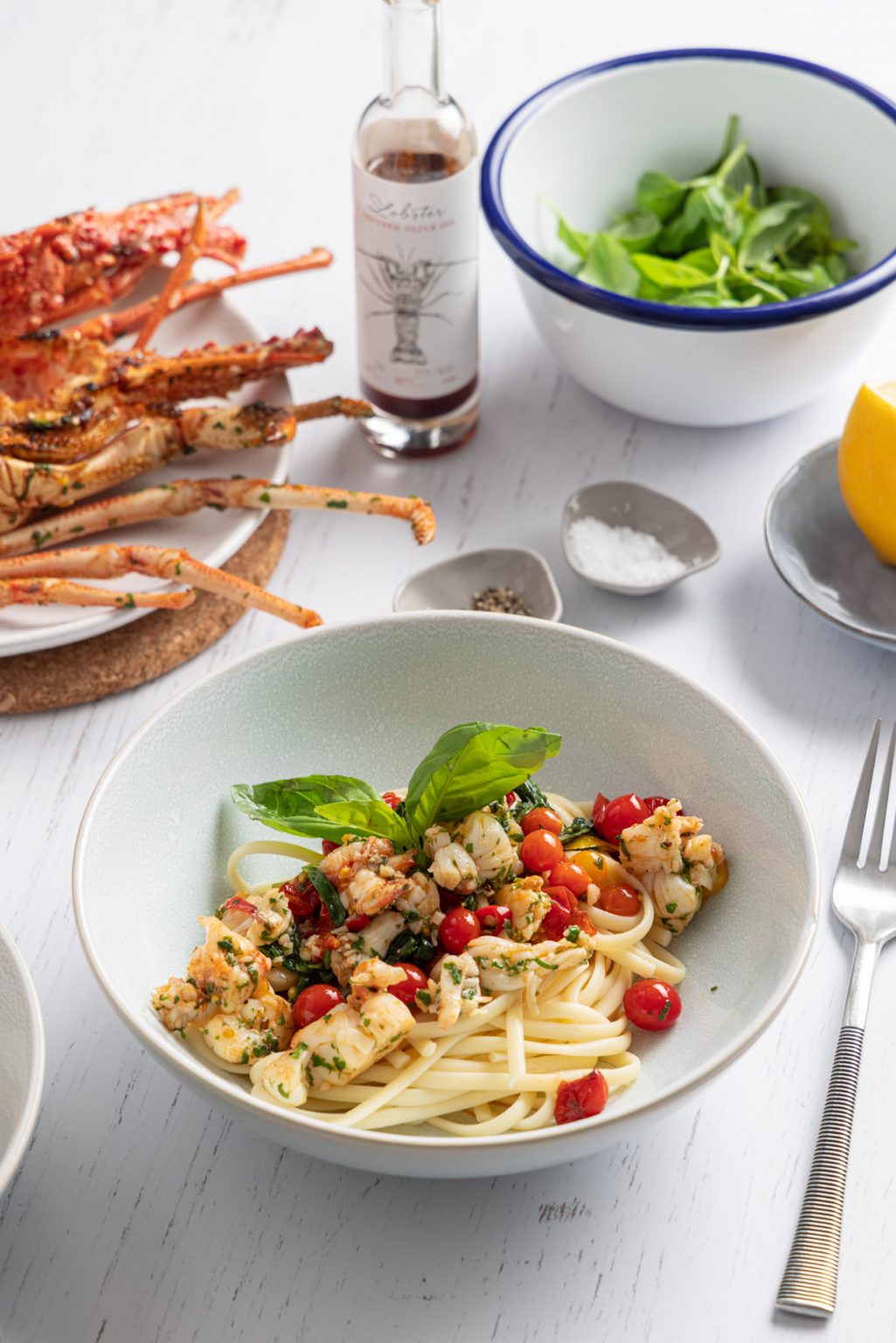 Lobster Linguini With Basil Parsley Garlic Chilli And White Wine