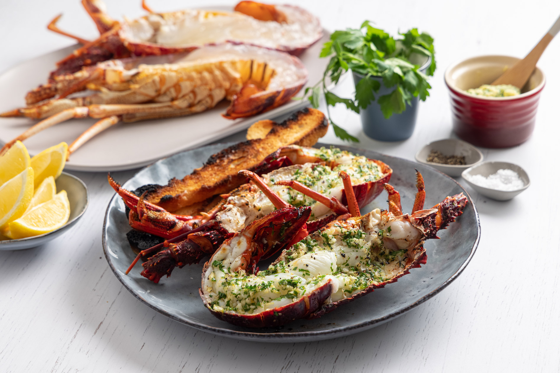 Grilled half lobster with garlic & herb butter - Recipe - Ferguson